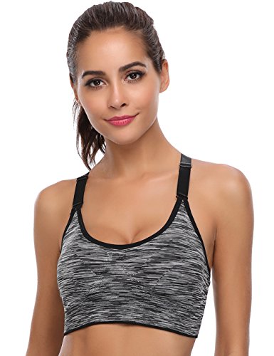 Aibrou Sujetador Deporte Mujer con Relleno Elastico y Transpirable Sujetadores Deportivo Gimnasio Yoga Fitness Ejercicio(M, Negro)