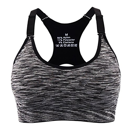 Aibrou Sujetador Deporte Mujer con Relleno Elastico y Transpirable Sujetadores Deportivo Gimnasio Yoga Fitness Ejercicio(M, Negro)