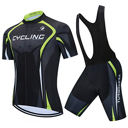 AICTIMO Traje Ciclismo Maillots Ciclismo Hombre Verano+ Pantalones Corto Ciclismo Acolchado de Gel Culotte y Maillot para MTB, Spinning, Bicicleta (verde2, S)