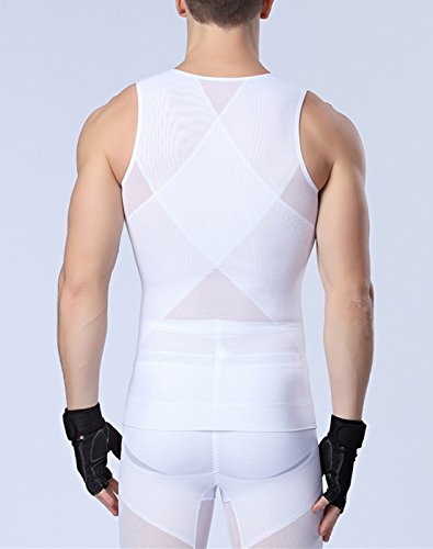 AIEOE - Camiseta Adelgazante Moldeadora para Hombre Deportes Fitness con Cremallera Faja Reductora de Abdomen Pecho - Blanco - L