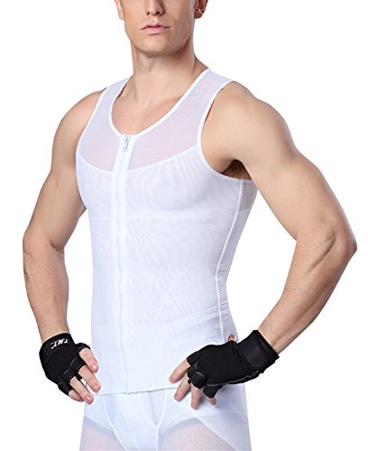 AIEOE - Camiseta Adelgazante Moldeadora para Hombre Deportes Fitness con Cremallera Faja Reductora de Abdomen Pecho - Blanco - L
