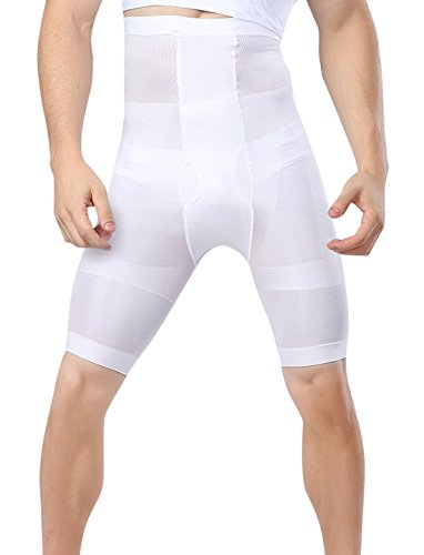 AIEOE - Hombre Moldeador Pantalones Adelgazante con Faja Abdominal Alta Moldeadora Reductora Calzoncillos - L - Blanco