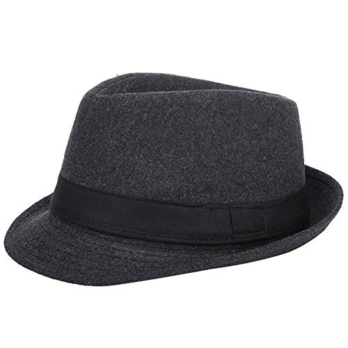 AIEOE - Sombrero Hombre Boda Panamá Jazz con ala Ancha Gorro de Copa Fieltro Disfraz Trilby Hat Adulto Caballeros Sombrero Invierno Cálido para Fiesta Viaje - Gris AIEOE - Sombrero Hombre Boda Panamá Jazz con ala Ancha Gorro de Copa Fieltro Disfraz Trilby Hat Adulto Caballeros Sombrero Invierno Cálido para Fiesta Viaje - Gris
