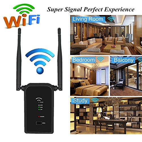 Aigital Repetidor Extensor de Rango Inalámbrico de 300 Mbps(2.4GHz,WPS,2 x Antenas Externas) Enrutador inalámbrico Repetidor de WiFi Amplificador Compatible con los Routers y ADSL(Negro)