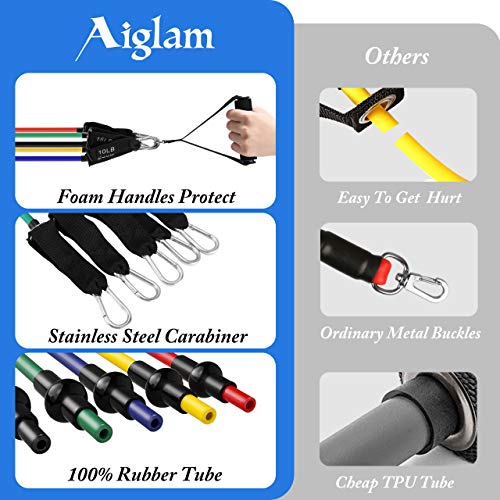 Aiglam Bandas Elásticas, Set de Bandas de Resistencia para Entrenar con Soporte de 100lbs, Kit de Bandas para Entrenar con 5 Tubos, 2 Manijas de Hule,2 Correas para Tobillos, Anclaje para Puerta Aiglam Bandas Elásticas, Set de Bandas de Resistencia para Entrenar con Soporte de 100lbs, Kit de Bandas para Entrenar con 5 Tubos, 2 Manijas de Hule,2 Correas para Tobillos, Anclaje para Puerta