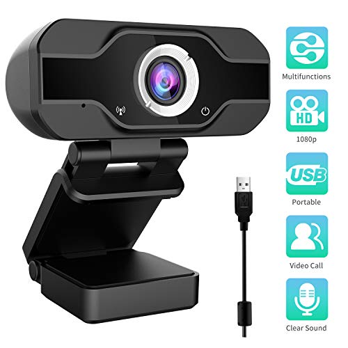 Aiglam Webcam, Webcam PC 1080P Cámara Web de Alta Definiciócon micrófono Reductor de Ruido y corrección de iluminación automática Web CAM de USB Plug and Play (Negro)