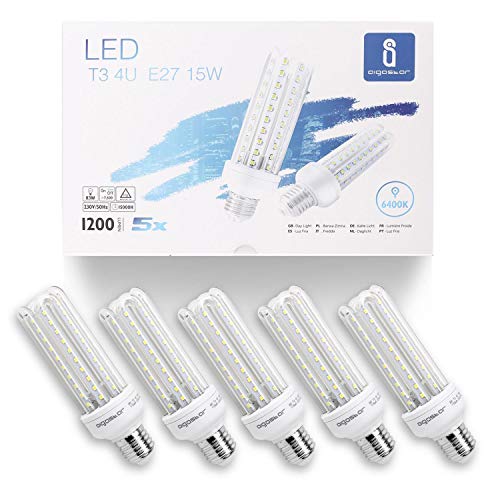 Aigostar - 15W Bombilla LED B5 T3 4U, Lámpara E27, Luz Blanca Fría 6400K, Ángulo 360°, 1200 lúmenes, no regulable - Caja de 5 unidades Aigostar - 15W Bombilla LED B5 T3 4U, Lámpara E27, Luz Blanca Fría 6400K, Ángulo 360°, 1200 lúmenes, no regulable - Caja de 5 unidades