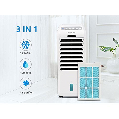 Aigostar Climatizador evaporativo con mando a distancia, 55W, función humidificador de aire, oscilante, 3 modos y 3 velocidades, temporizador 7 h, 2 cajas hielo, depósito 5 l