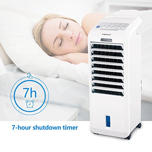 Aigostar Climatizador evaporativo con mando a distancia, 55W, función humidificador de aire, oscilante, 3 modos y 3 velocidades, temporizador 7 h, 2 cajas hielo, depósito 5 l