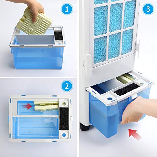 Aigostar Climatizador evaporativo con mando a distancia, 55W, función humidificador de aire, oscilante, 3 modos y 3 velocidades, temporizador 7 h, 2 cajas hielo, depósito 5 l Aigostar Climatizador evaporativo con mando a distancia, 55W, función humidificador de aire, oscilante, 3 modos y 3 velocidades, temporizador 7 h, 2 cajas hielo, depósito 5 l
