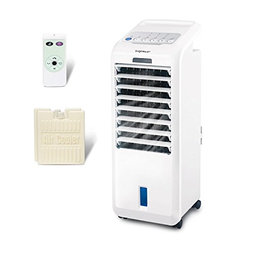 Aigostar Climatizador evaporativo con mando a distancia, 55W, función humidificador de aire, oscilante, 3 modos y 3 velocidades, temporizador 7 h, 2 cajas hielo, depósito 5 l