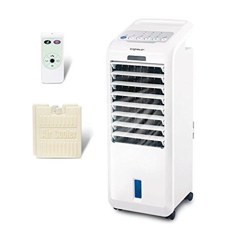 Aigostar Climatizador evaporativo con mando a distancia, 55W, función humidificador de aire, oscilante, 3 modos y 3 velocidades, temporizador 7 h, 2 cajas hielo, depósito 5 l Aigostar Climatizador evaporativo con mando a distancia, 55W, función humidificador de aire, oscilante, 3 modos y 3 velocidades, temporizador 7 h, 2 cajas hielo, depósito 5 l