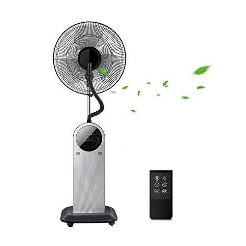 Aigostar Forest Mist - Ventilador de pie oscilante con nebulizador de agua, mando a distancia, función ionizador de aire, pantalla led, temporizador, 95W, 3 modos y velocidades. Color Negro