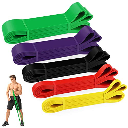 AiJoy 5pcs Elásticos de Fitness, Bandas de Resistencia, Ejercicio Banda Pull Up, Banda de Entrenamiento de Látex Natural, para Entrenamiento de Fuerza, Yoga, Pilates, Culturismo