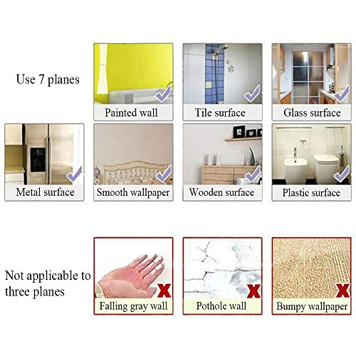 AILANDA Espejos de Pared Autoadhesivo 10 pcs Espejos de plástico láminas Flexibles con Efecto Espejo Anti caída 15 x 10cm para Dormitorio baño Escuela