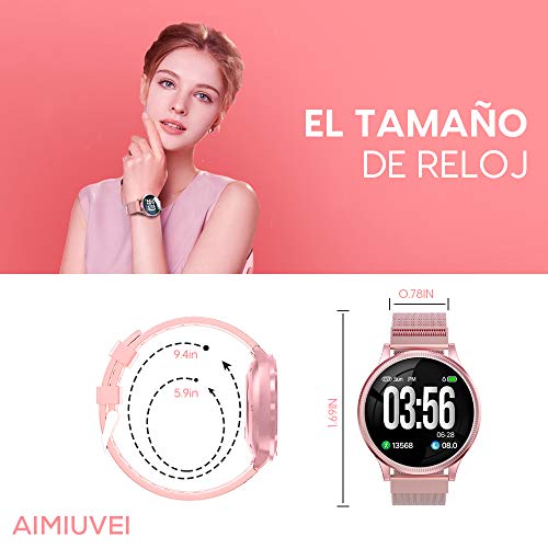 AIMIUVEI Smartwatch Mujer, Reloj Inteligente Mujer con Pulsómetro, Impermeable IP67, Presión Arterial, Monitor de Sueño Calorías, Podómetro, Reloj Deportivo Mujer para iOS y Android