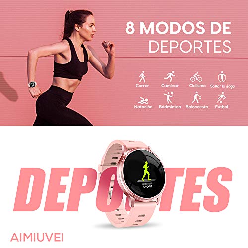 AIMIUVEI Smartwatch Mujer, Reloj Inteligente Mujer con Pulsómetro, Impermeable IP67, Presión Arterial, Monitor de Sueño Calorías, Podómetro, Reloj Deportivo Mujer para iOS y Android