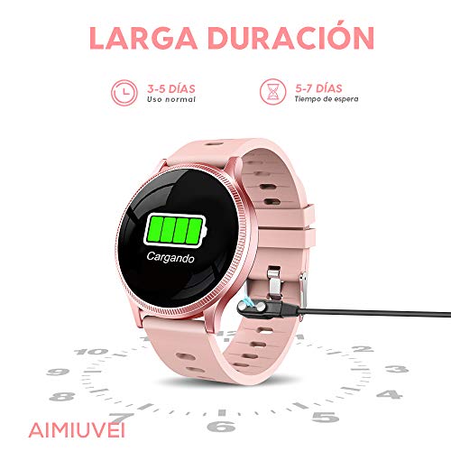 AIMIUVEI Smartwatch Mujer, Reloj Inteligente Mujer con Pulsómetro, Impermeable IP67, Presión Arterial, Monitor de Sueño Calorías, Podómetro, Reloj Deportivo Mujer para iOS y Android