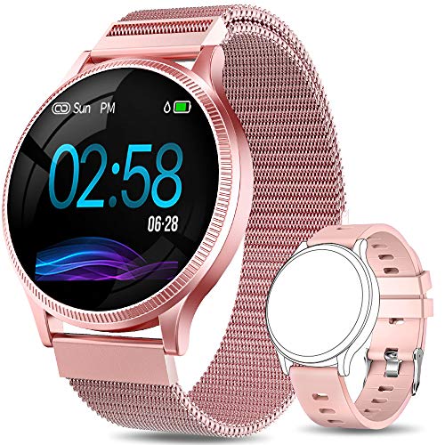 AIMIUVEI Smartwatch Mujer, Reloj Inteligente Mujer con Pulsómetro, Impermeable IP67, Presión Arterial, Monitor de Sueño Calorías, Podómetro, Reloj Deportivo Mujer para iOS y Android