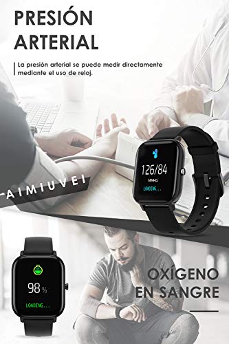 AIMIUVEI Smartwatch, Reloj Inteligente IP67 con Pulsómetro, Presión Arterial, 7 Modos de Deportes y GPS, Monitor de Sueño Caloría 1.4 Inch Pantalla Táctil Smartwatch para Mujer y Hombre