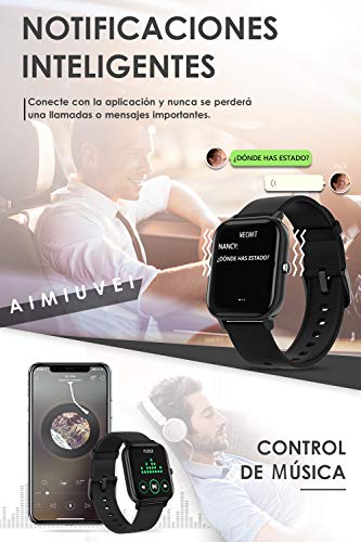 AIMIUVEI Smartwatch, Reloj Inteligente IP67 con Pulsómetro, Presión Arterial, 7 Modos de Deportes y GPS, Monitor de Sueño Caloría 1.4 Inch Pantalla Táctil Smartwatch para Mujer y Hombre