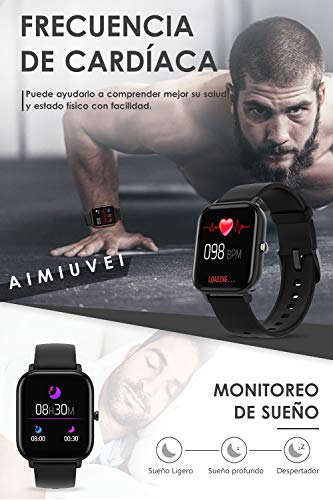 AIMIUVEI Smartwatch, Reloj Inteligente IP67 con Pulsómetro, Presión Arterial, 7 Modos de Deportes y GPS, Monitor de Sueño Caloría 1.4 Inch Pantalla Táctil Smartwatch para Mujer y Hombre