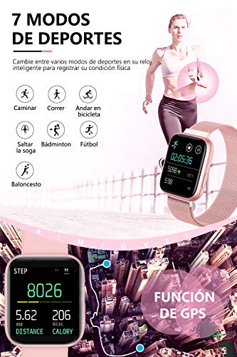 AIMIUVEI Smartwatch, Reloj Inteligente Mujer Hombre IP67 con Pulsómetro, 1.4 Inch Smartwatch Presión Arterial Monitor de Sueño GPS Podómetro Pulsera Actividad Inteligente Compatible con iOS y Android