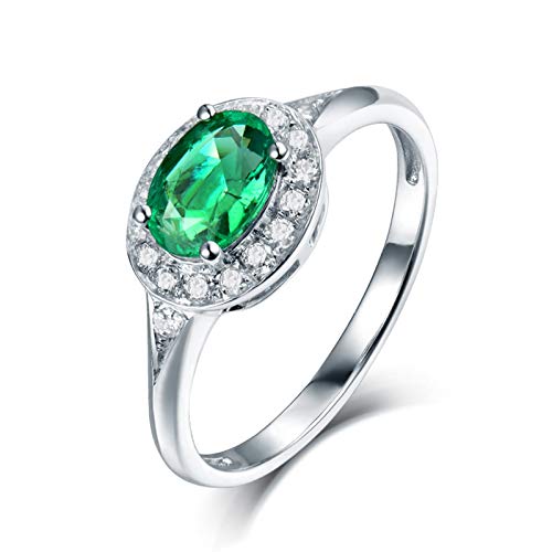 Aimsie Mujer Unisex AU750 oro blanco 18 quilates (750) talla ovalada verde Emerald