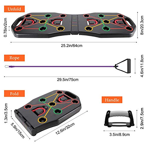 AIMTOP Tabla de Flexiones, 9 en 1 Tabla Push-Up Plegable con Bandas de Resistencia, Ejercicio Multifunción Entrenamiento Muscular, Push Up Tabla Board para Hombres, Mujeres, Entrenamiento en el hogar