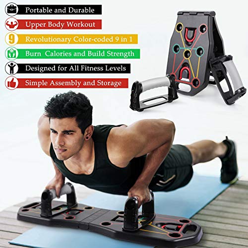 AIMTOP Tabla de Flexiones, 9 en 1 Tabla Push-Up Plegable con Bandas de Resistencia, Ejercicio Multifunción Entrenamiento Muscular, Push Up Tabla Board para Hombres, Mujeres, Entrenamiento en el hogar