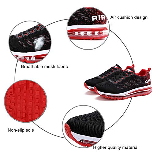 Air Zapatillas de Running para Hombre Mujer Zapatos para Correr y Asfalto Aire Libre y Deportes Calzado Unisexo Black Red 44