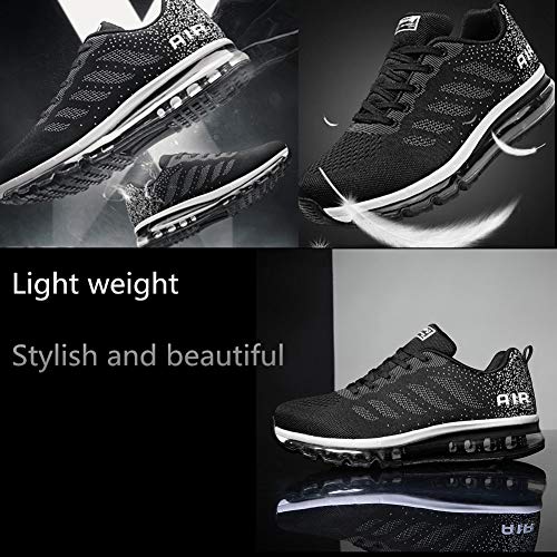 Air Zapatillas de Running para Hombre Mujer Zapatos para Correr y Asfalto Aire Libre y Deportes Calzado Unisexo Black White 38