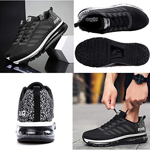 Air Zapatillas de Running para Hombre Mujer Zapatos para Correr y Asfalto Aire Libre y Deportes Calzado Unisexo Black White 43