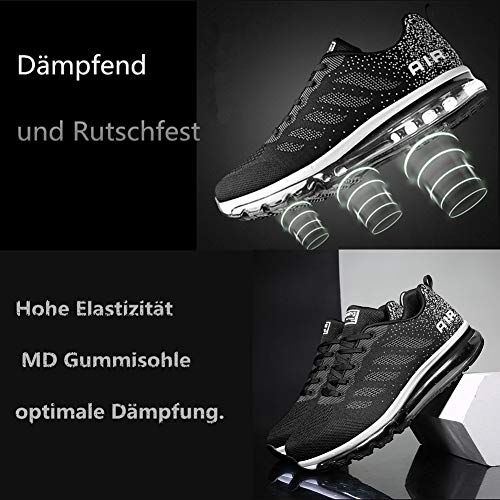 Air Zapatillas de Running para Hombre Mujer Zapatos para Correr y Asfalto Aire Libre y Deportes Calzado Unisexo Black White 43