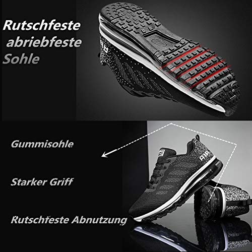 Air Zapatillas de Running para Hombre Mujer Zapatos para Correr y Asfalto Aire Libre y Deportes Calzado Unisexo Black White 43