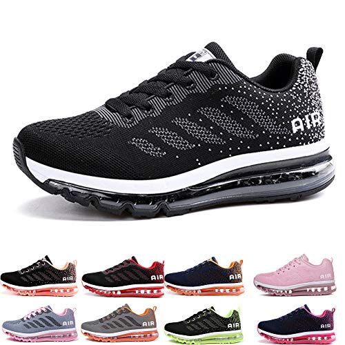 Air Zapatillas de Running para Hombre Mujer Zapatos para Correr y Asfalto Aire Libre y Deportes Calzado Unisexo Black White 43