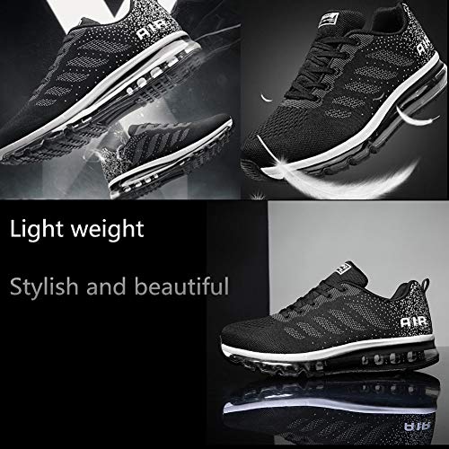 Air Zapatillas de Running para Hombre Mujer Zapatos para Correr y Asfalto Aire Libre y Deportes Calzado Unisexo Black White 43