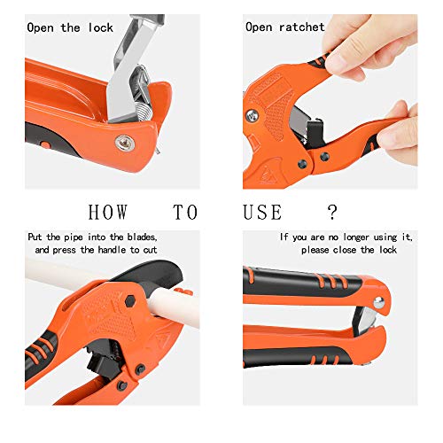 AIRAJ Cortador de tubos de plástico, cortador de tubos de trinquete de corte de PVC, utilizado para cortar accesorios de tubería PEX, PVC y PPR, adecuado para el hogar, personal de mantenimiento AIRAJ Cortador de tubos de plástico, cortador de tubos de trinquete de corte de PVC, utilizado para cortar accesorios de tubería PEX, PVC y PPR, adecuado para el hogar, personal de mantenimiento