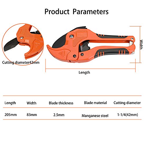 AIRAJ Cortador de tubos de plástico, cortador de tubos de trinquete de corte de PVC, utilizado para cortar accesorios de tubería PEX, PVC y PPR, adecuado para el hogar, personal de mantenimiento