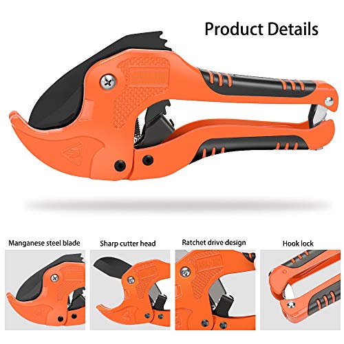 AIRAJ Cortador de tubos de plástico, cortador de tubos de trinquete de corte de PVC, utilizado para cortar accesorios de tubería PEX, PVC y PPR, adecuado para el hogar, personal de mantenimiento AIRAJ Cortador de tubos de plástico, cortador de tubos de trinquete de corte de PVC, utilizado para cortar accesorios de tubería PEX, PVC y PPR, adecuado para el hogar, personal de mantenimiento