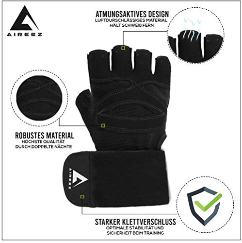 Aireez® 2 en 1 Guantes de fitness, guantes de entrenamiento, guantes de deporte con muñequeras (hombre y mujer) levantamiento de pesas, deportes de fuerza, culturismo, entrenamiento de fuerza Aireez® 2 en 1 Guantes de fitness, guantes de entrenamiento, guantes de deporte con muñequeras (hombre y mujer) levantamiento de pesas, deportes de fuerza, culturismo, entrenamiento de fuerza