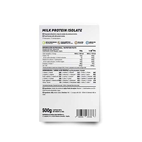 Aislado de Proteína de Leche de HSN | Milk Protein Isolate | Grass-Fed | 80% Caseína 20% Suero | Vegetariano, Sin Gluten, Sin Soja, Sin Sabor, 500 gr