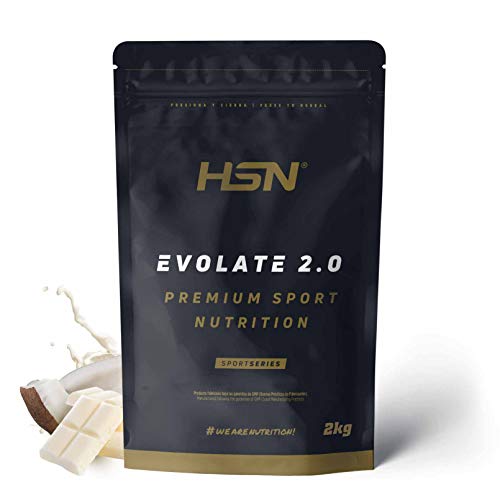 Aislado de Proteína de Suero de HSN Evolate 2.0 | Whey Protein Isolate | Proteína CFM + Enzimas Digestivas (Digezyme) + Ganar Masa Muscular | Vegetariana, Sin Gluten, Sin Soja, Choco Blanco Coco, 2Kg