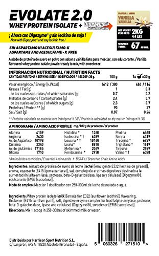 Aislado de Proteína de Suero de HSN Evolate 2.0 | Whey Protein Isolate | Proteína CFM + Enzimas Digestivas (Digezyme) + Ganar Masa Muscular | Vegetariana, Sin Gluten, Sin Soja, Vainilla, 2Kg