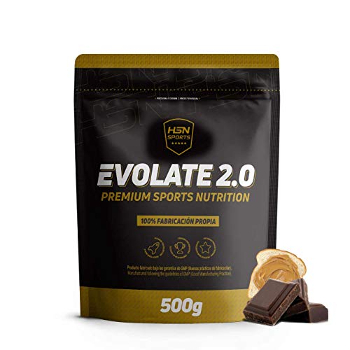 Aislado de Proteína de Suero Evolate 2.0 - Con Digezyme, Rica en BCAAs y Glutamina, Apto Vegetariano, Sin Gluten, Sin Soja, Sabor, Chocolate Cacahuete, 500 g