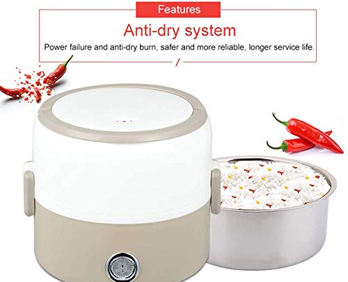 Aislado fiambrera calefacción cocina de arroz eléctrico portátil cocinar 1.2L recipiente de mini bicapas de alimentos vapor caliente, de color caqui,rosado