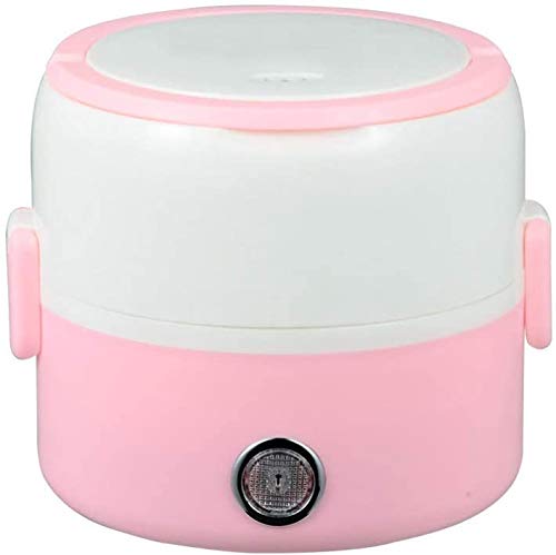 Aislado fiambrera calefacción cocina de arroz eléctrico portátil cocinar 1.2L recipiente de mini bicapas de alimentos vapor caliente, de color caqui,rosado