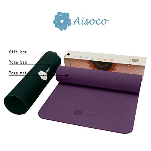 Aisoco Estera de Yoga TPE Premium, Antideslizante, respetuosa con el Medio Ambiente, respetuosa con la Piel, con Bolso y Correa de Transporte Aisoco Estera de Yoga TPE Premium, Antideslizante, respetuosa con el Medio Ambiente, respetuosa con la Piel, con Bolso y Correa de Transporte