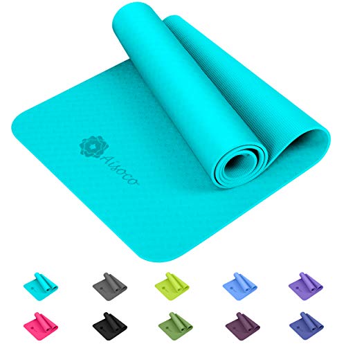 Aisoco Premium TPE Yoga Mat Pilates Mat - Ecológico, Antideslizante - con Bolso y Correa de Transporte