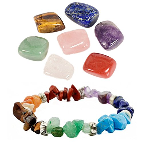 AITELEI Juego de 7 piedras de chakra naturales con cristal curativo pulido de palma con 7 chakras, pulsera de cristal curativo, joyería de yoga, terapia de cristal geometría